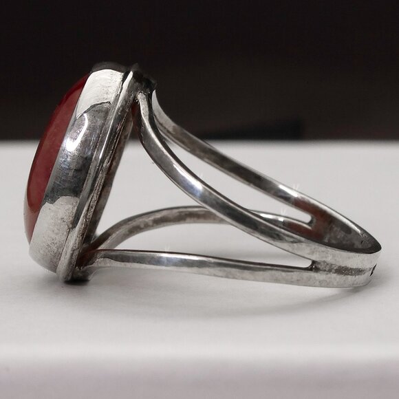 Natural Red Rhodonite Ring, Natural Rounded Rhodonite Sterling Silver Size 7 - Picture 3 of 5